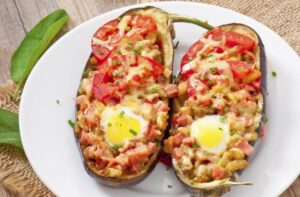 How to make Grilled eggplant with eggs and vegetables