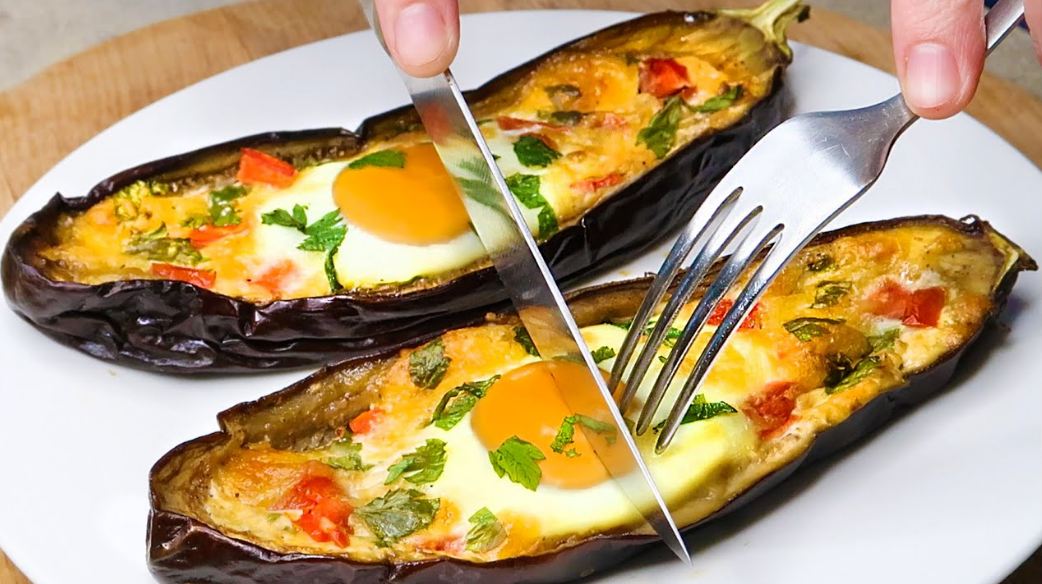 How to make Grilled eggplant with eggs and vegetables